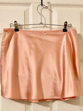 Excellent Condition, SZ L, Satin A-Line Mini Skirt, Ice Coral